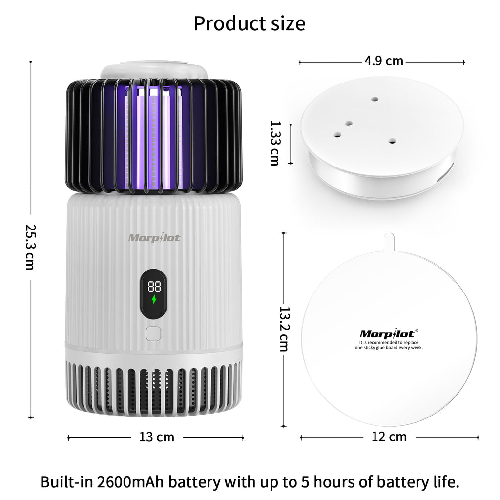 USB Indoor Bug Zapper: Morpilot Mosquito Trap for Gnats and Fruit Flies with UV Light, Rechargeable, Silent Fan, Sticky Glue Boards - Growtochoice LLC