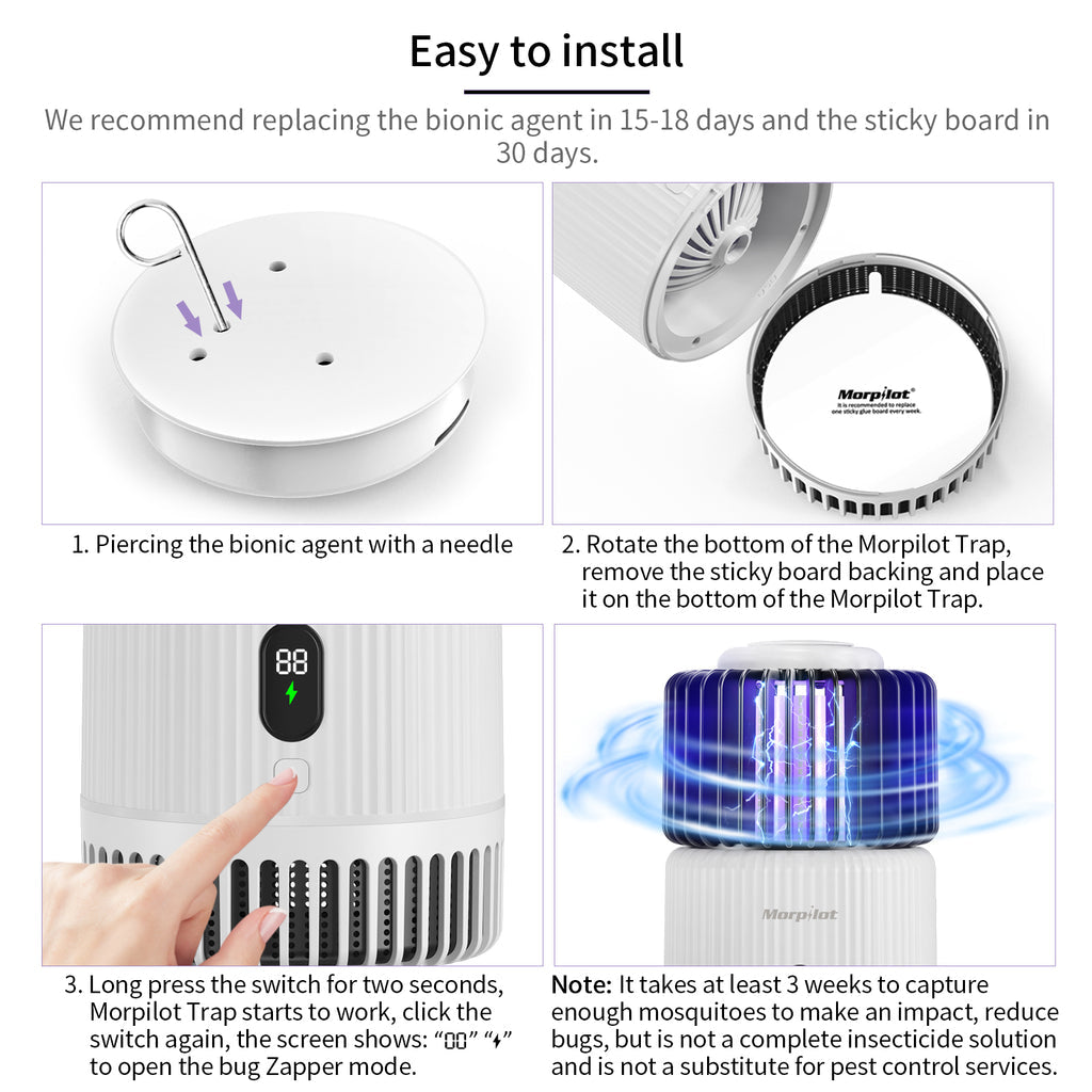 USB Indoor Bug Zapper: Morpilot Mosquito Trap for Gnats and Fruit Flies with UV Light, Rechargeable, Silent Fan, Sticky Glue Boards - Growtochoice LLC