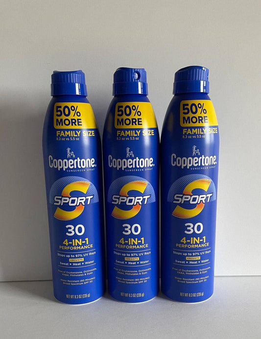COPPERTONE SET OF 3 SPF 30 SPORT 4-IN-1 SUNSCREEN SPRAY 8.3 OZ EACH - Growtochoice LLC