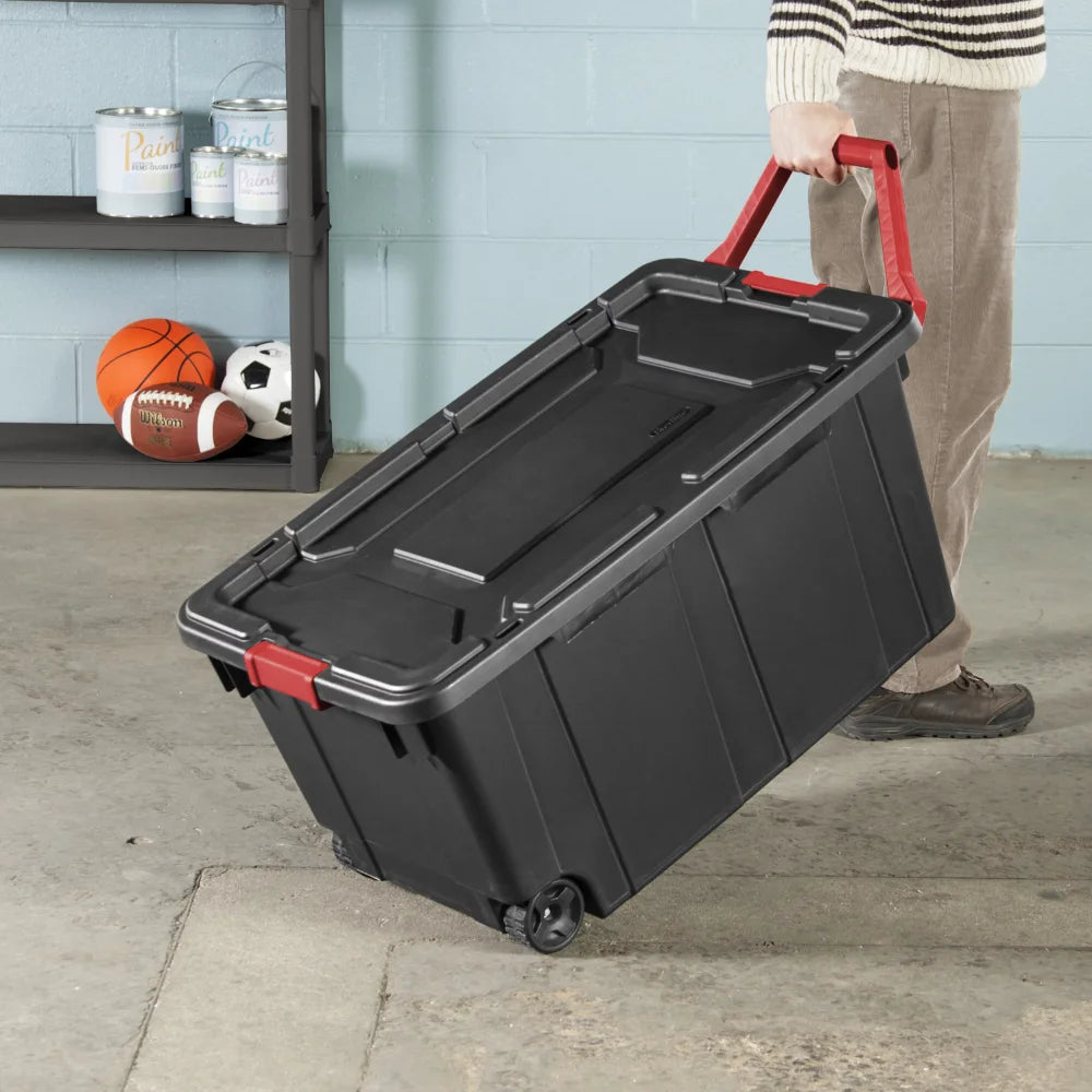 Wheeled Industrial Tote - Black/Racer Red 40 Gallon 36-3/4L x 21-3/8 W x 18 H - Pkg Qty 2 - Growtochoice LLC