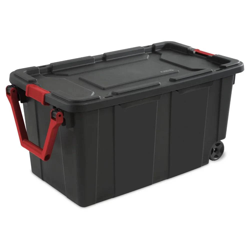 40 Gallon Wheeled Industrial Tote Plastic, Black, Set of 2 storage box boite de rangement - Growtochoice LLC