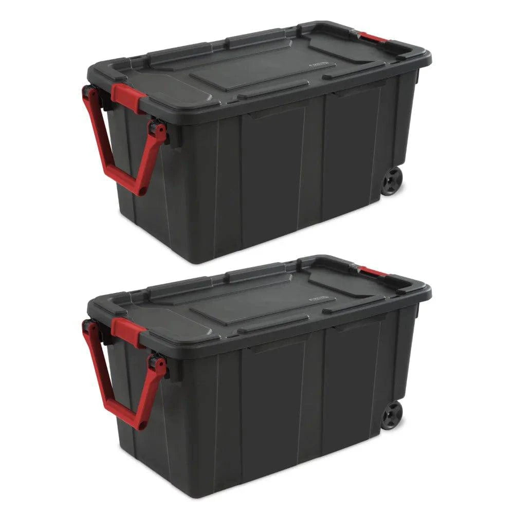 40 Gallon Wheeled Industrial Tote Plastic, Black, Set of 2 storage box boite de rangement - Growtochoice LLC