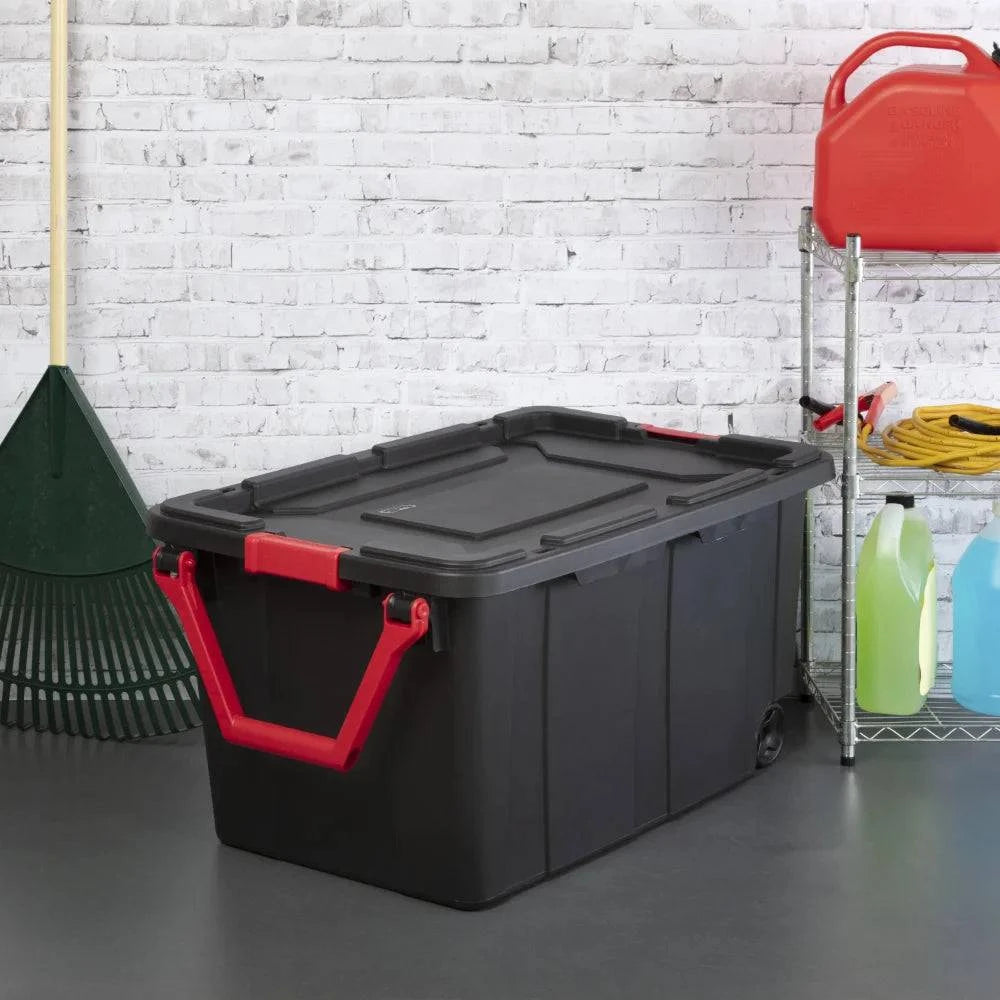 40 Gallon Wheeled Industrial Tote Plastic, Black, Set of 2 storage box boite de rangement - Growtochoice LLC