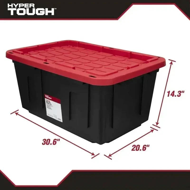 27 Gallon Stackable Snap Lid Plastic Storage Bin Container, Black with Red Lid, Set of 4 - Growtochoice LLC