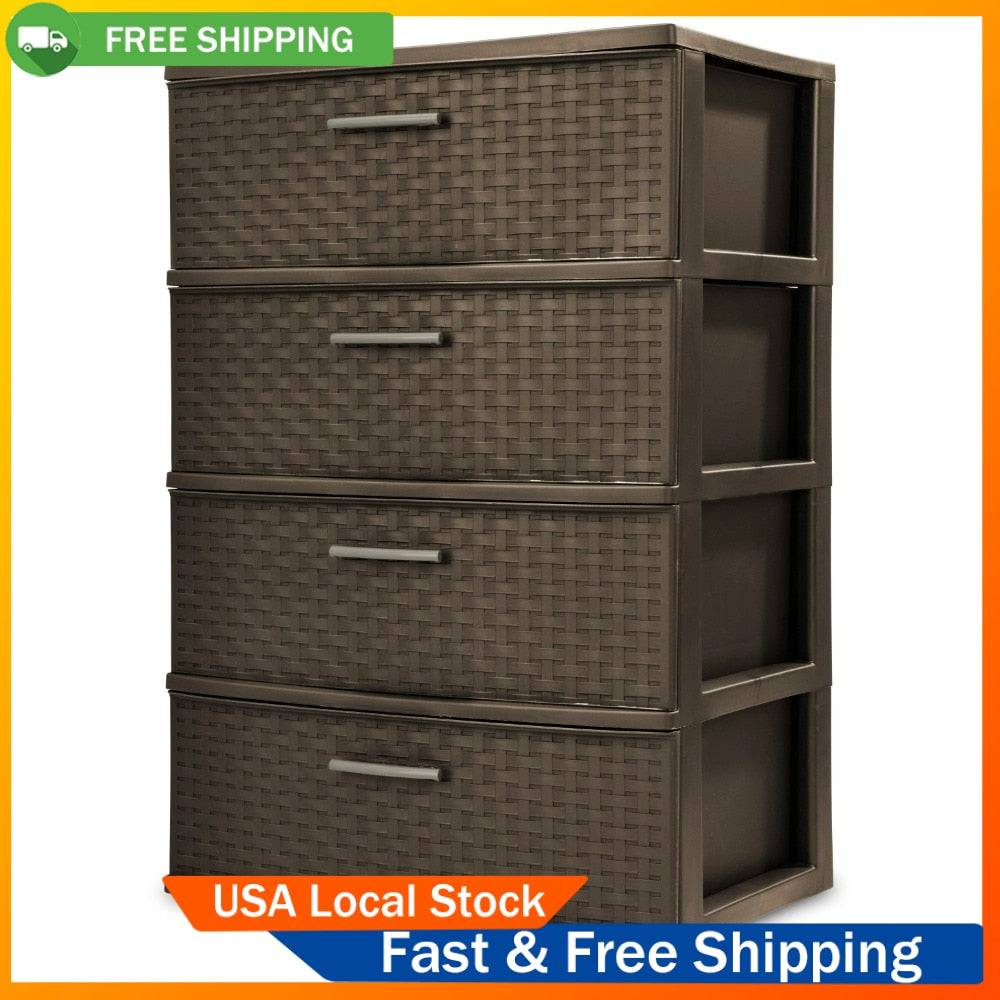 4 Drawer Wide Weave Tower Cement Storage Box home hanging clothes drawer - Growtochoice LLC