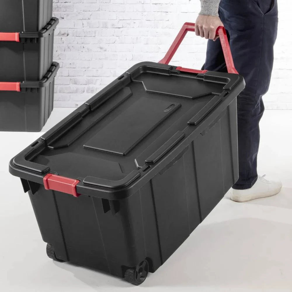 40 Gallon Wheeled Industrial Tote Plastic, Black, Set of 2 storage box boite de rangement - Growtochoice LLC