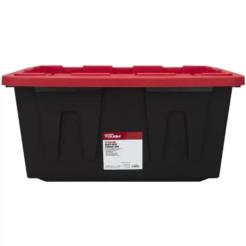 27 Gallon Stackable Snap Lid Plastic Storage Bin Container, Black with Red Lid, Set of 4 - Growtochoice LLC