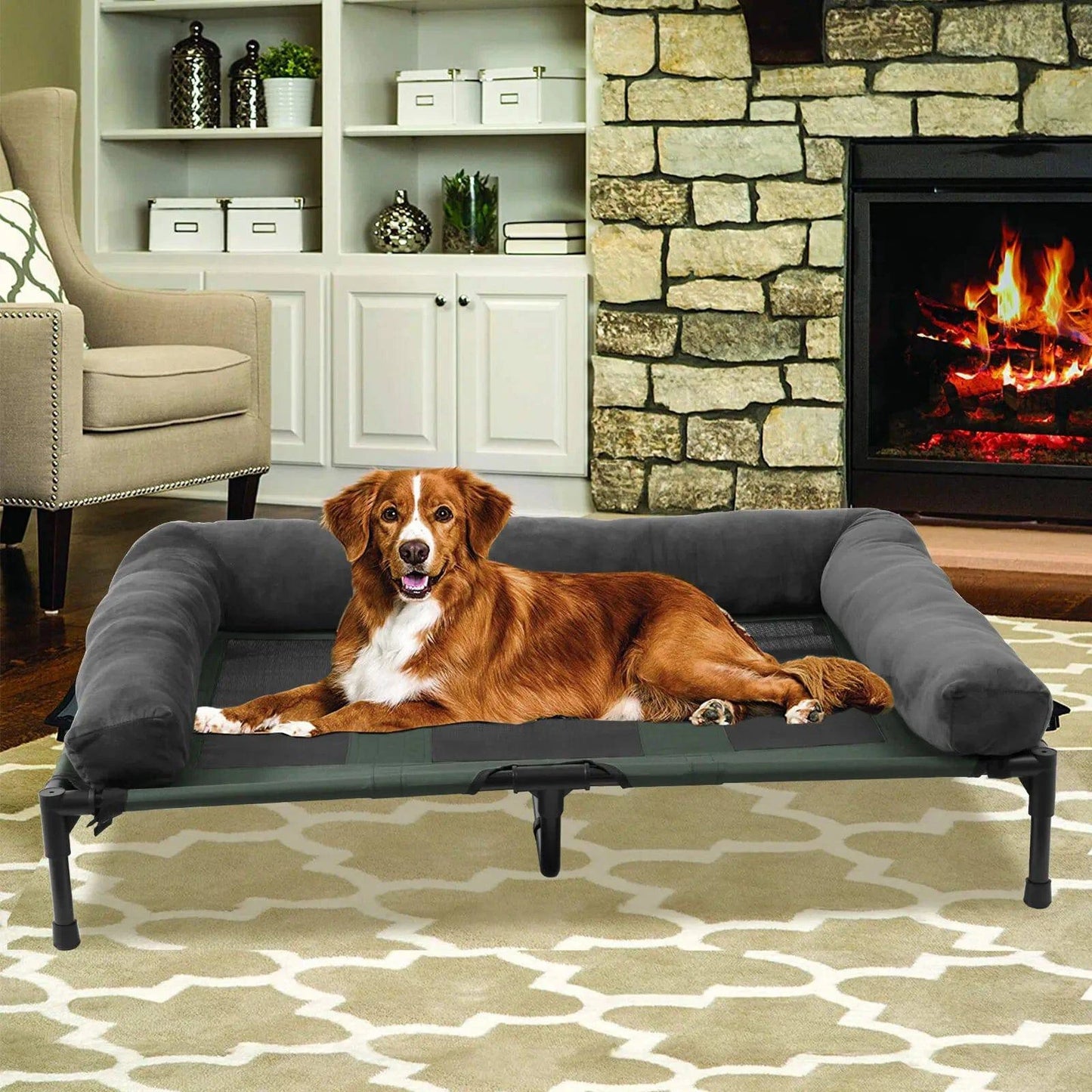 Extra Large Cooling Elevated Dog Bed with Bolster Raised Pet Cot Lounger Indoor Outdoor Waterproof - Growtochoice LLC