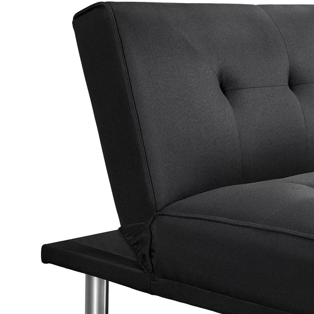 Fashion Modern Fabric Reclining Futon with Cupholders and Pillows, Black Living Room Sofas - Growtochoice LLC
