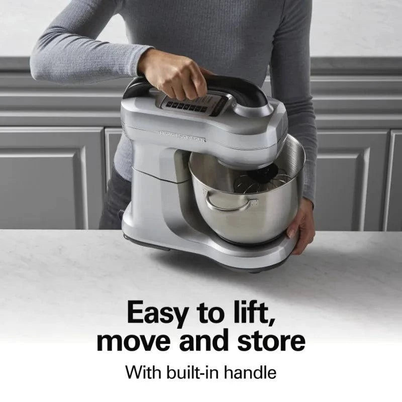 Hamilton Beach Electric Stand Mixer with 4 Quart Stainless Bowl, 7 Speeds, Whisk, Dough Hook, and Flat Beater Attachments,Splash - Growtochoice LLC