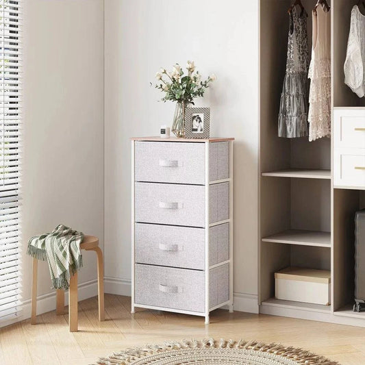 Home Organizer Desk 4 Drawer Dresser Storage Unit Shelf Organizer Bins Chest Fabric Drawers Light Gray” Living Room Drawer Boxes - Growtochoice LLC