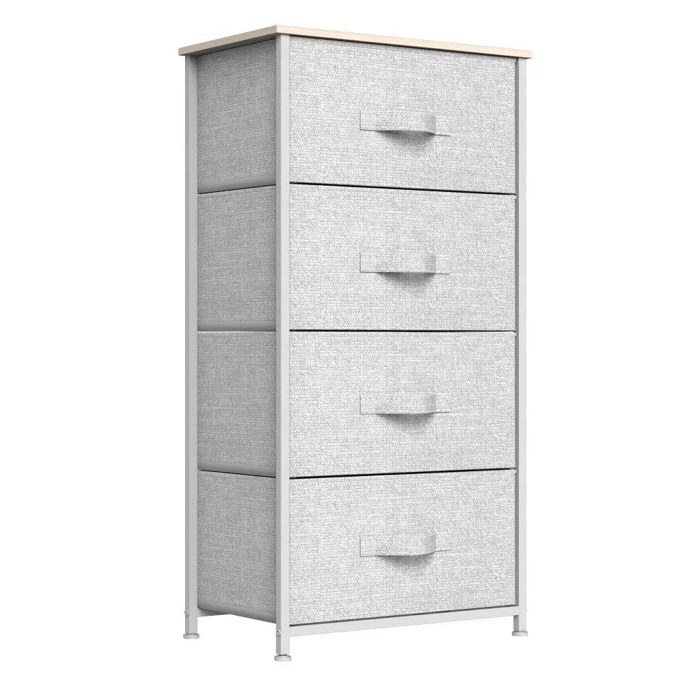 Home Organizer Desk 4 Drawer Dresser Storage Unit Shelf Organizer Bins Chest Fabric Drawers Light Gray” Living Room Drawer Boxes - Growtochoice LLC