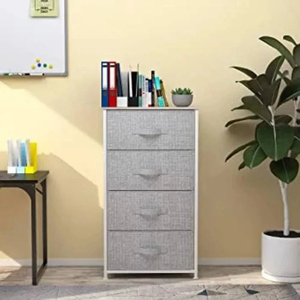 Home Organizer Desk 4 Drawer Dresser Storage Unit Shelf Organizer Bins Chest Fabric Drawers Light Gray” Living Room Drawer Boxes - Growtochoice LLC