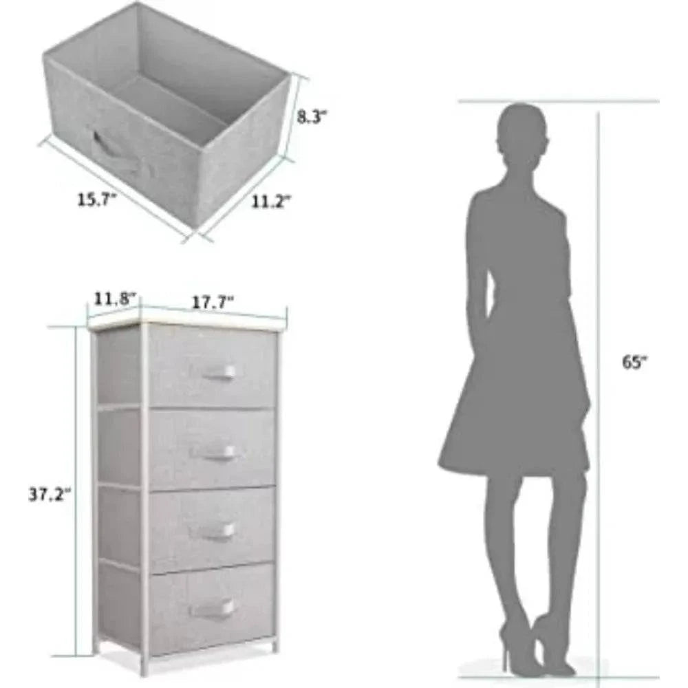 Home Organizer Desk 4 Drawer Dresser Storage Unit Shelf Organizer Bins Chest Fabric Drawers Light Gray” Living Room Drawer Boxes - Growtochoice LLC