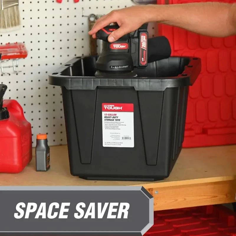 Hyper Tough 12 Gallon Snap Lid Storage Bin Container, Black with Red Lid, Set of 4 storage box - Growtochoice LLC