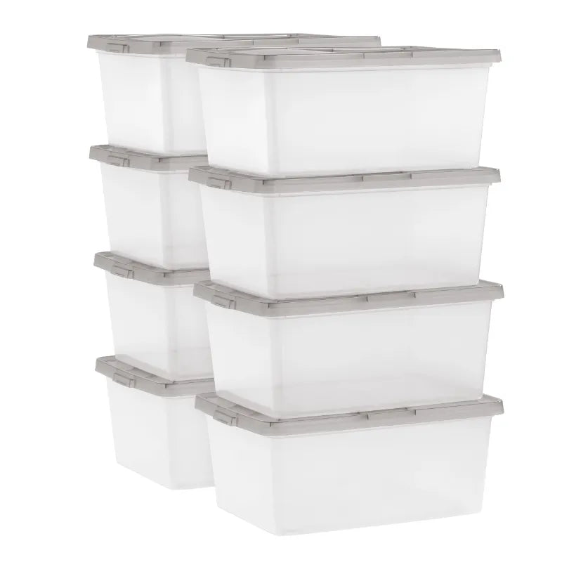 IRIS - 17 Quart Snap Top Clear Plastic Storage Box, Gray, Set of 8 storage box organizer box storage containers
