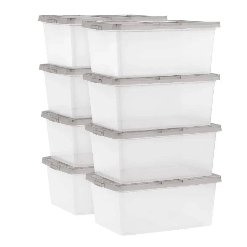 IRIS - 17 Quart Snap Top Clear Plastic Storage Box, Gray, Set of 8 storage box organizer box storage containers - Growtochoice LLC