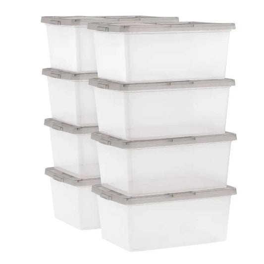 IRIS - 17 Quart Snap Top Clear Plastic Storage Box, Gray, Set of 8 storage box organizer box storage containers - Growtochoice LLC