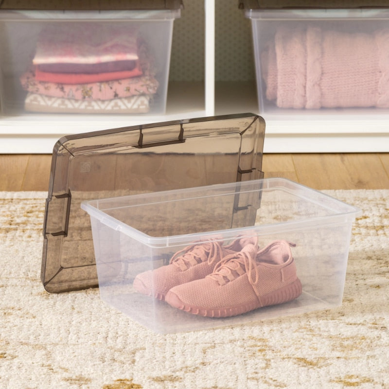 IRIS - 17 Quart Snap Top Clear Plastic Storage Box, Gray, Set of 8 storage box organizer box storage containers