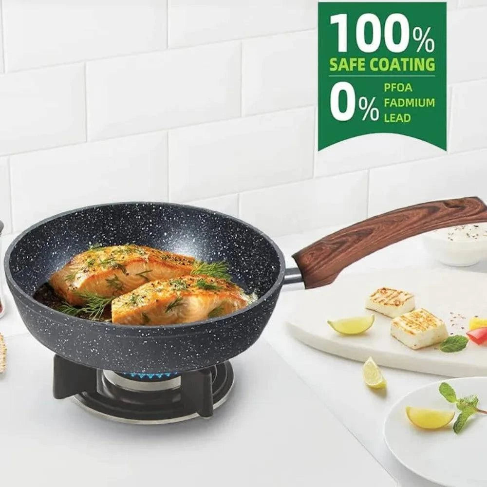 Kitchen Academy Induction Cookware Sets - 12 Piece Granite Black Nonstick Cooking Pan Set - Growtochoice LLC