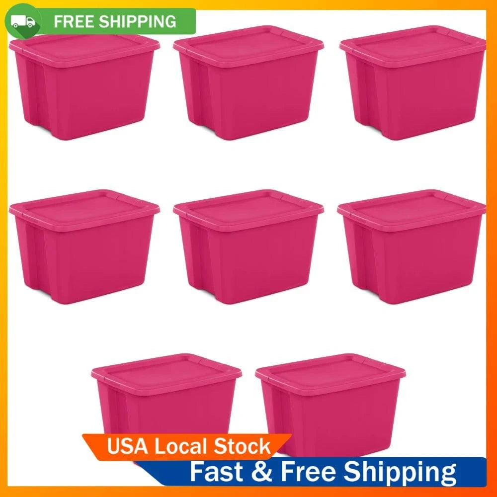 Sterilite 18 Gallon Plastic Tote Box - Fuchsia Burst - Set of 8 - Growtochoice LLC