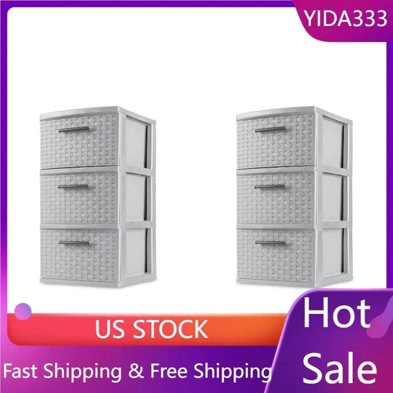 Sterilite 3 Drawer Weave Tower Plastic, Cement, Set of 2 - Growtochoice LLC