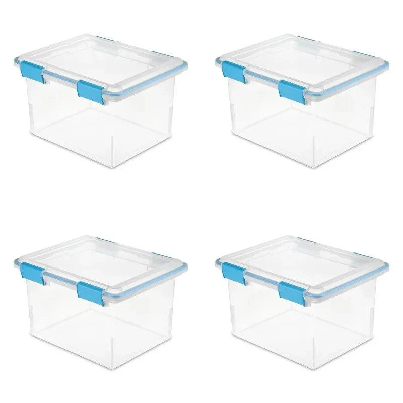 Sterilite 32 Quart Gasket Box - Clear Base and Lid, Blue Aquarium (Set of 4) - Growtochoice LLC