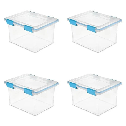 Sterilite 32 Quart Gasket Box - Clear Base and Lid, Blue Aquarium (Set of 4) - Growtochoice LLC