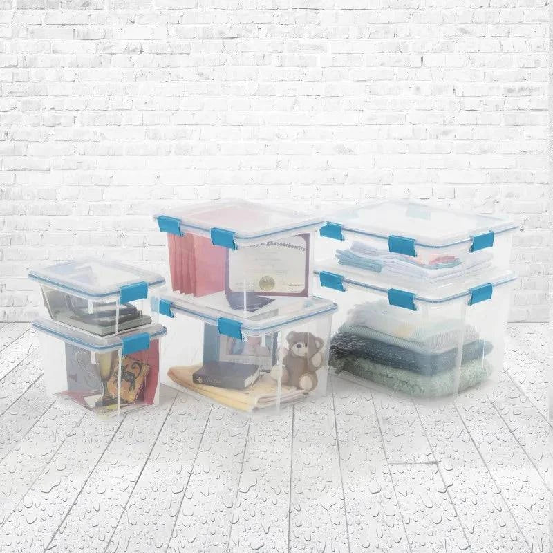Sterilite 32 Quart Gasket Box - Clear Base and Lid, Blue Aquarium (Set of 4) - Growtochoice LLC