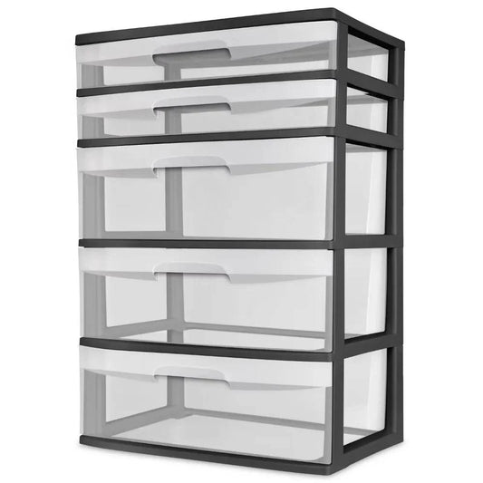 Sterilite Plastic 5 Drawer Wide Tower Black clothes organizer storage box storage containers - Growtochoice LLC