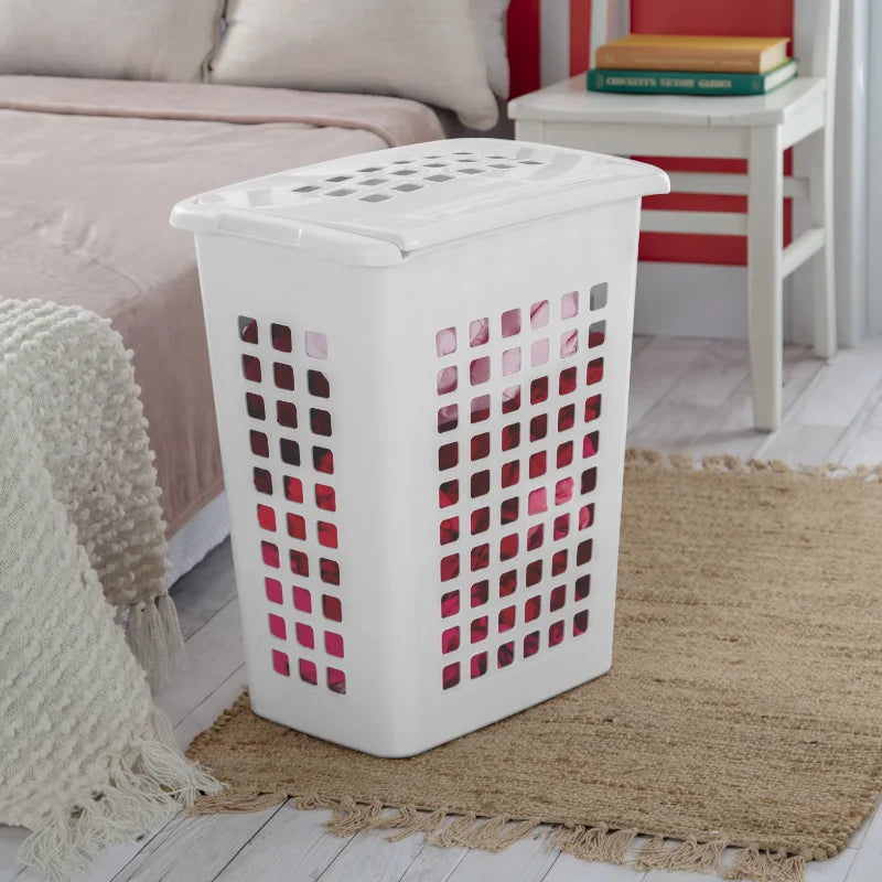 Sterilite Rectangular LiftTop Plastic Laundry Hamper White folding laundry basket laundry dirty clothes basket