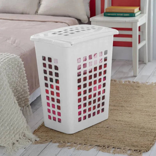 Sterilite Rectangular LiftTop Plastic Laundry Hamper White folding laundry basket laundry dirty clothes basket - Growtochoice LLC