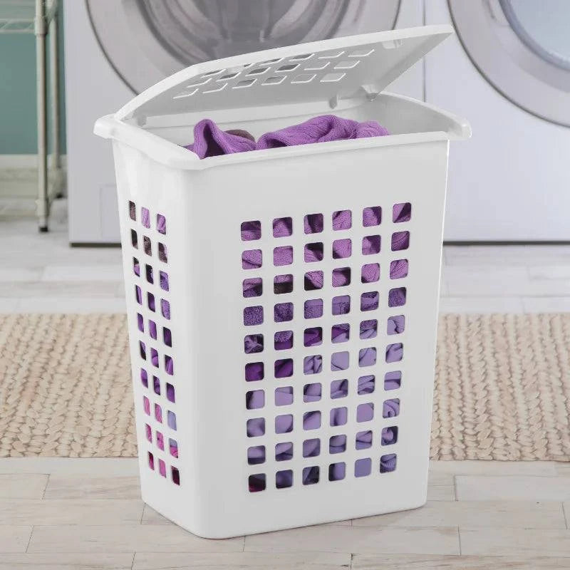 Sterilite Rectangular LiftTop Plastic Laundry Hamper White folding laundry basket laundry dirty clothes basket - Growtochoice LLC