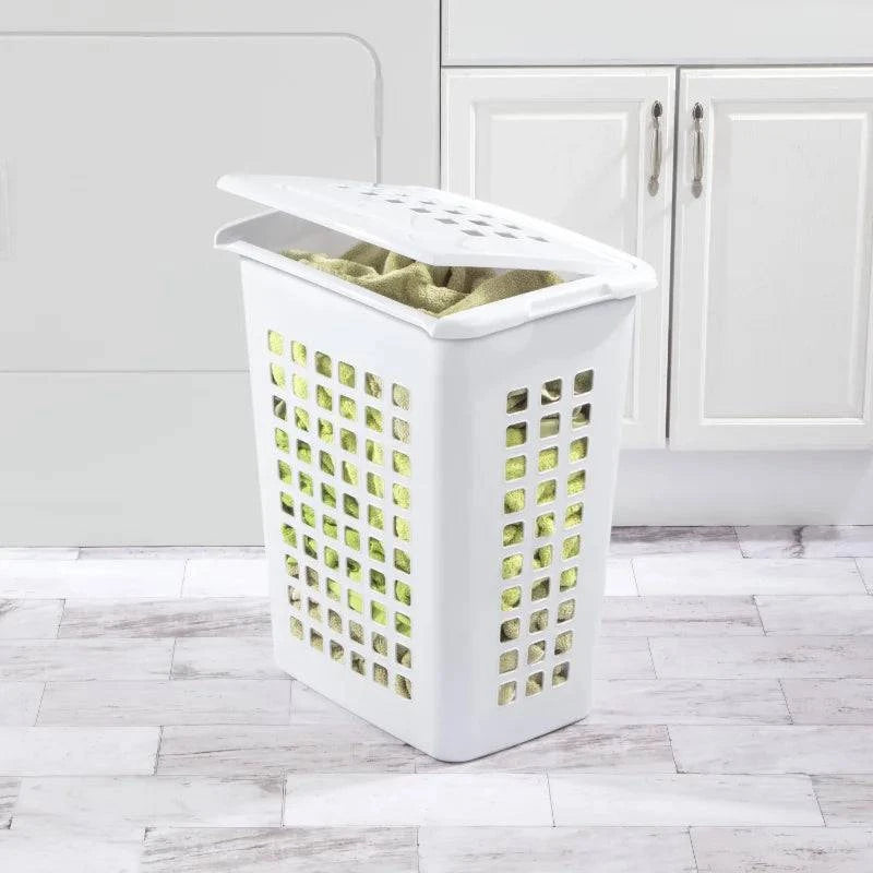 Sterilite Rectangular LiftTop Plastic Laundry Hamper White folding laundry basket laundry dirty clothes basket - Growtochoice LLC