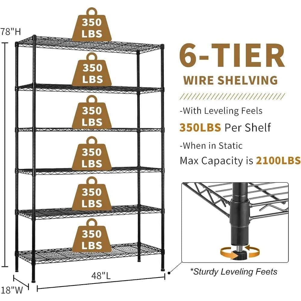 6-Tier Wire Shelving Unit Capacity Adjustable Storage Shelves Heavy Duty Storage Rack with Wheels NSF Metal Shelf