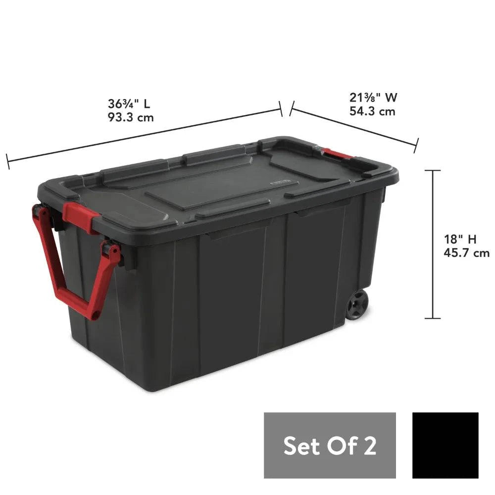 40 Gallon Wheeled Industrial Tote Plastic, Black, Set of 2 storage box boite de rangement - Growtochoice LLC