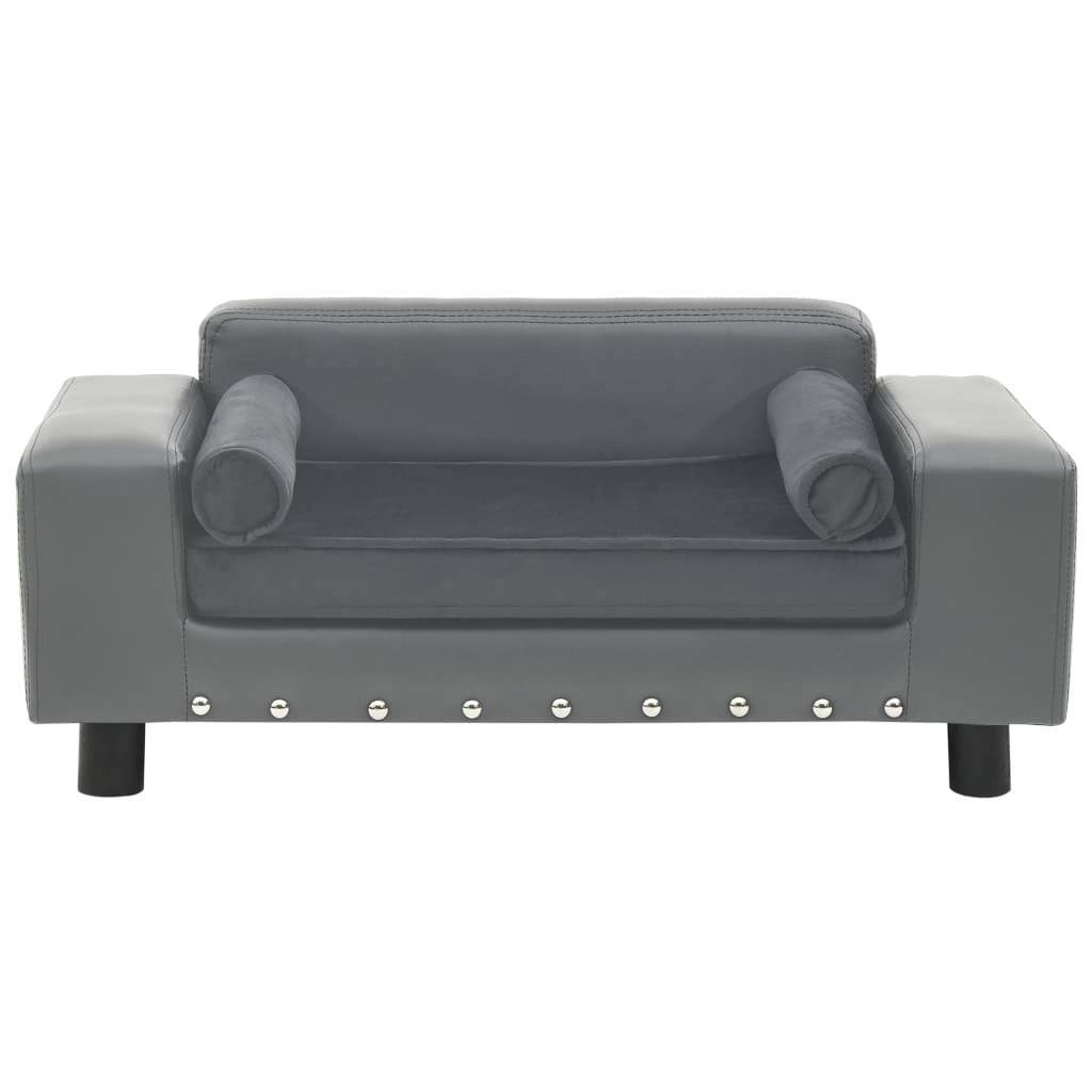 Gray Plush and Faux Leather Dog Sofa - Dimensions: 31.9" x 16.9" x 12.2" - Growtochoice LLC