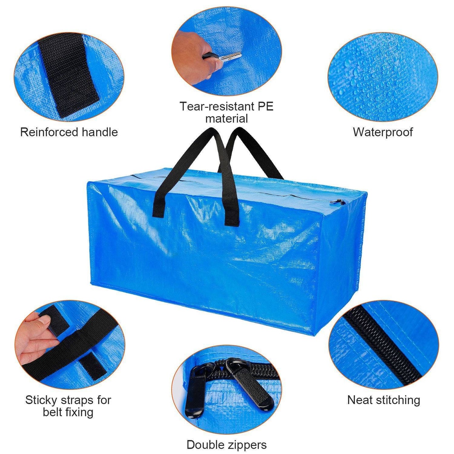 4Pcs Moving Bags Heavy Duty Container Reusable Plastic Totes Blue Moving Bin Zippered Storage Bag - Growtochoice LLC