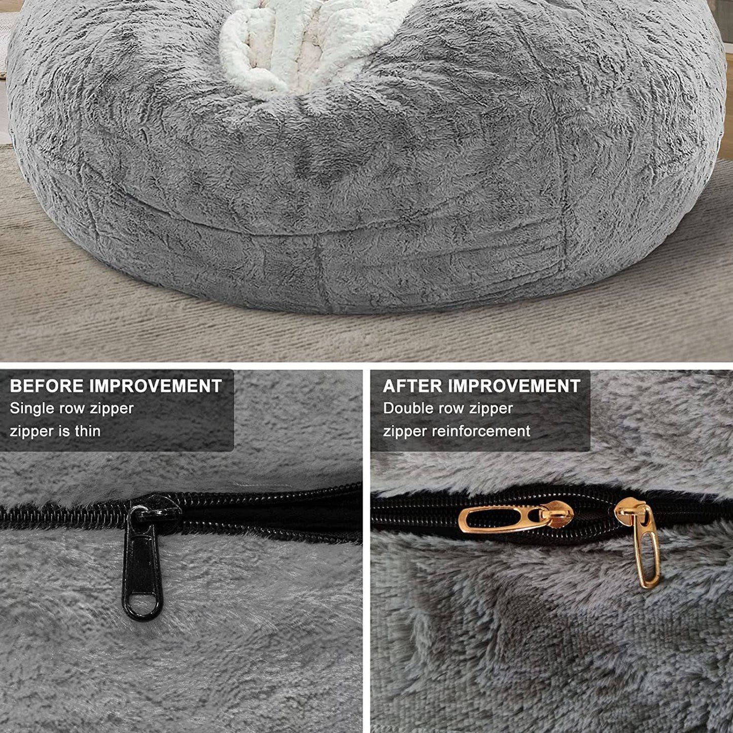 Elevate Your Comfort with our Chair Cushion Cover - Plush Round PV Velvet Sofa Bed Cover for Living Room Furniture - Lazy Sofa Bed Cover in Luxurious 6ft Dark Grey. Transform your seating experience with this Big, Soft, and Fluffy addition. - Growtochoice LLC