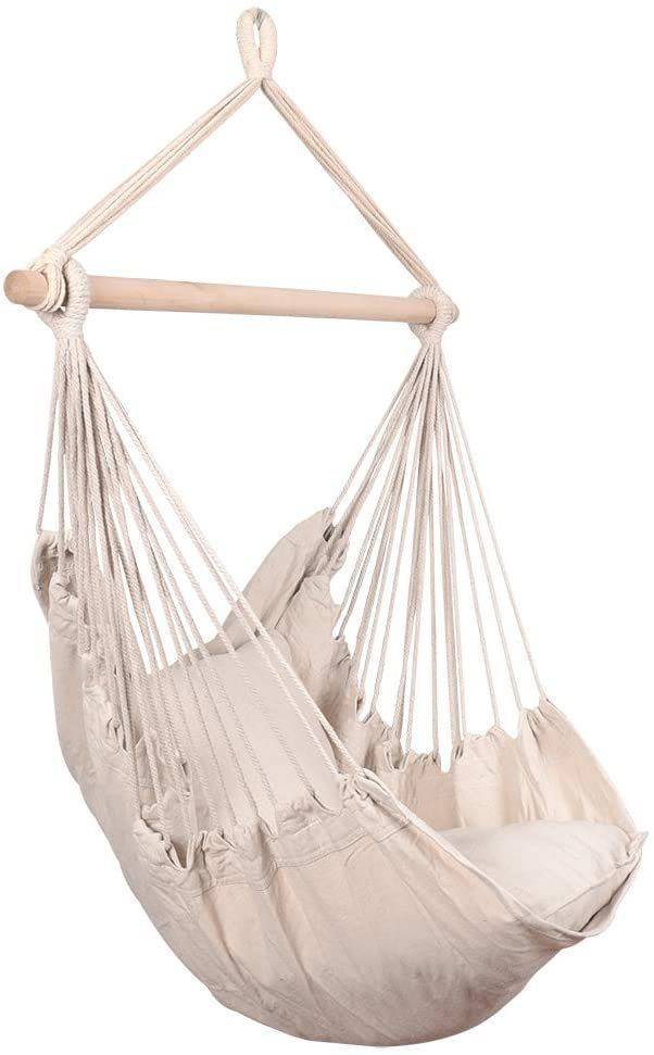Hammocks Hanging Rope Hammock Chair Swing Seat with Two Seat Cushions and Carrying Bag;  Weight Capacity 300 Lbs;  Natural - Growtochoice LLC