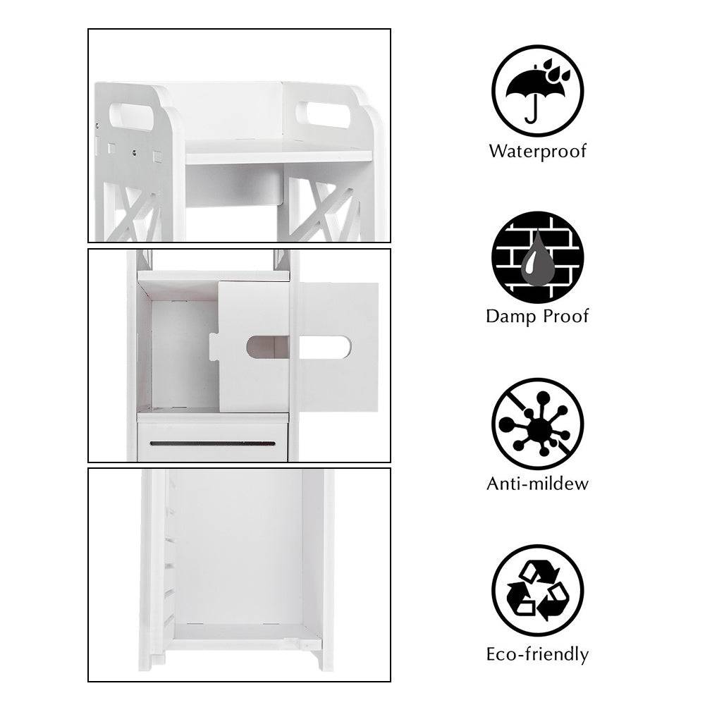 4-Tier Bathroom Standing Shelf Storage Closet Organizer Free Standing Shelves Rack with 2 Doors Carved Stand Cabinet Home Decor - Growtochoice LLC