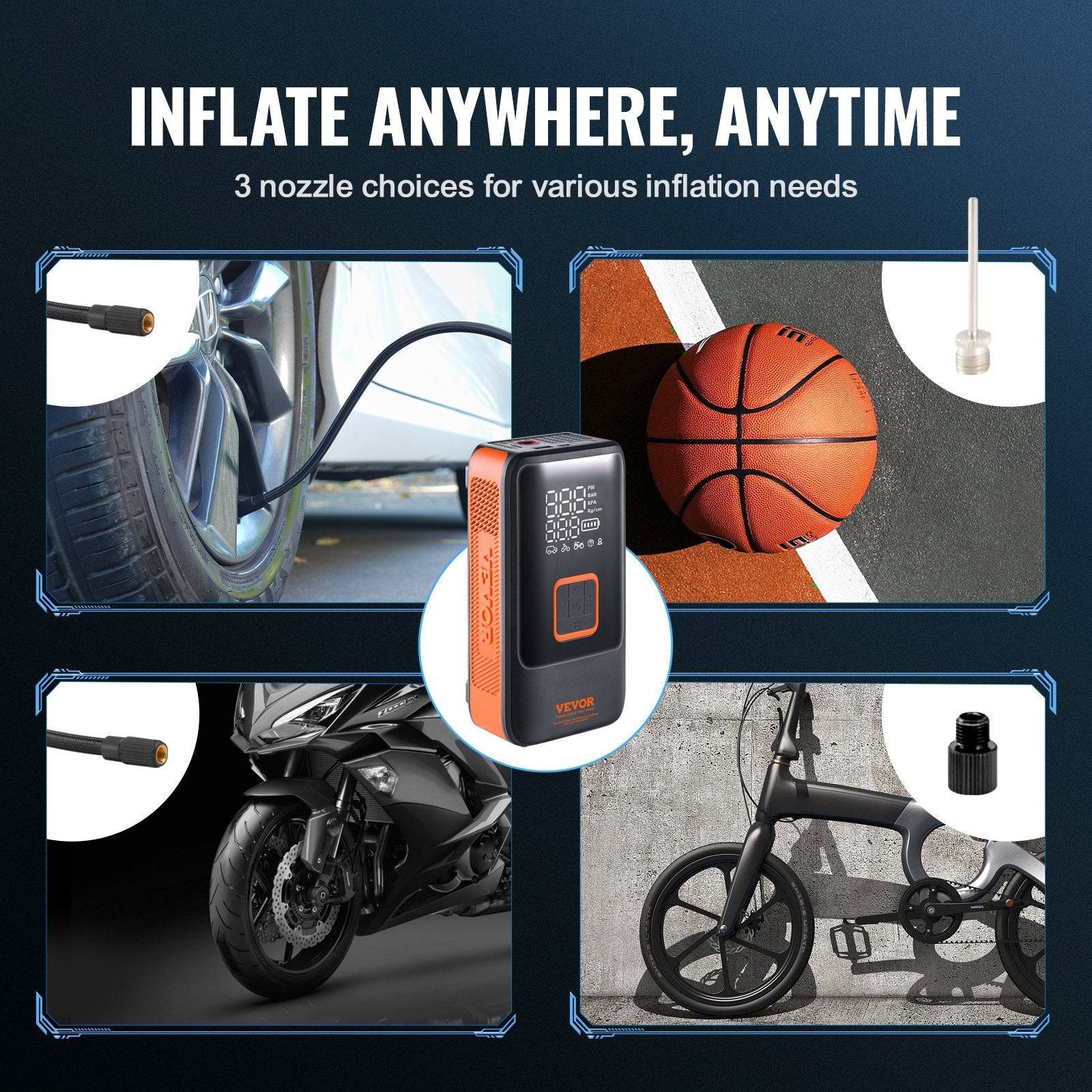 Portable Tire Inflator Air Compressor - Dual-Cylinder & 12000mAh Rechargeable Pump - Fast Inflation, Auto-Off, LCD Gauge, LED Light - Car Motorcycle Bike Bal - Growtochoice LLC