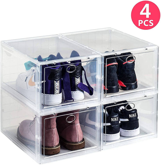 Set of 4 Stackable Clear Plastic Shoe Storage Box - Growtochoice LLC