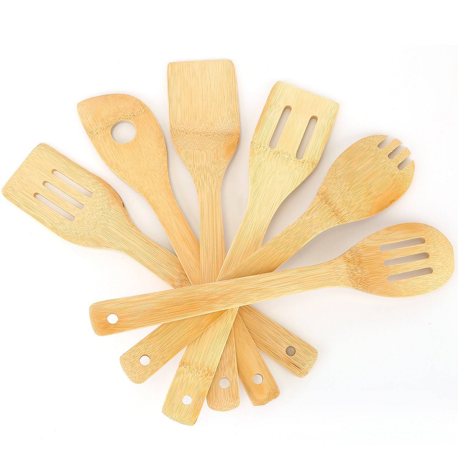 6Pcs Cooking Utensil Bamboo Wooden Spoons Spatula Kitchen Cooking Tools - Growtochoice LLC