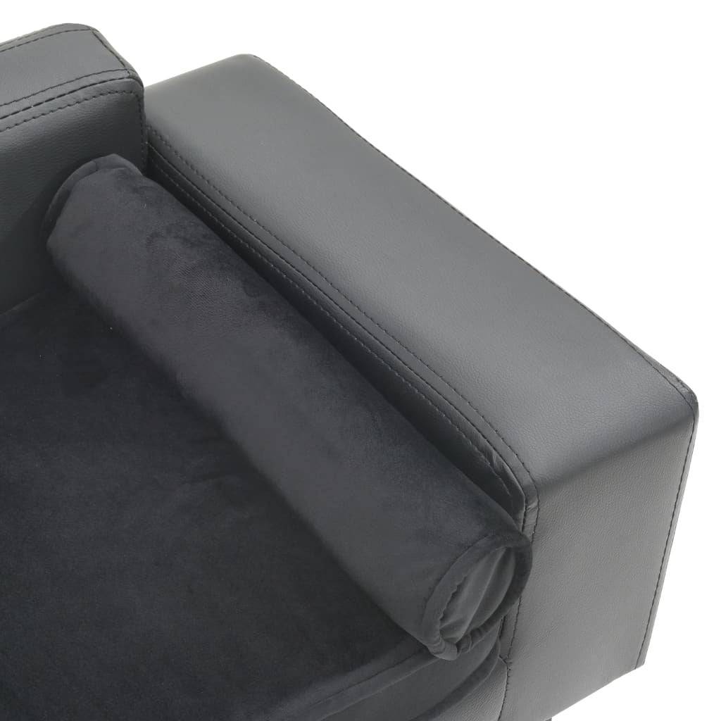 Gray Plush and Faux Leather Dog Sofa - Dimensions: 31.9" x 16.9" x 12.2" - Growtochoice LLC