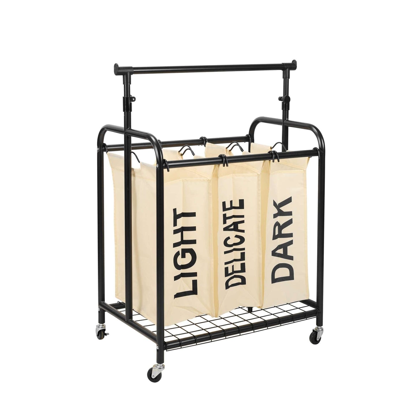 Oceanstar 3-Bag Rolling Laundry Sorter with Adjustable Hanging Bar - White | Laundry - Growtochoice LLC