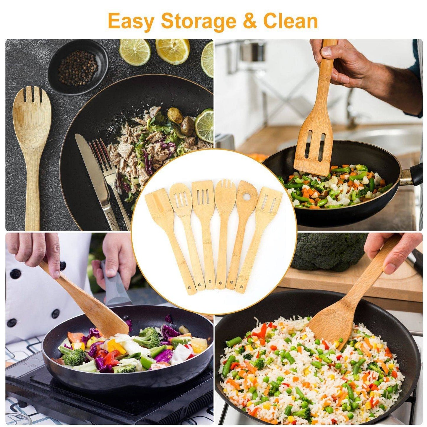 6Pcs Cooking Utensil Bamboo Wooden Spoons Spatula Kitchen Cooking Tools - Growtochoice LLC