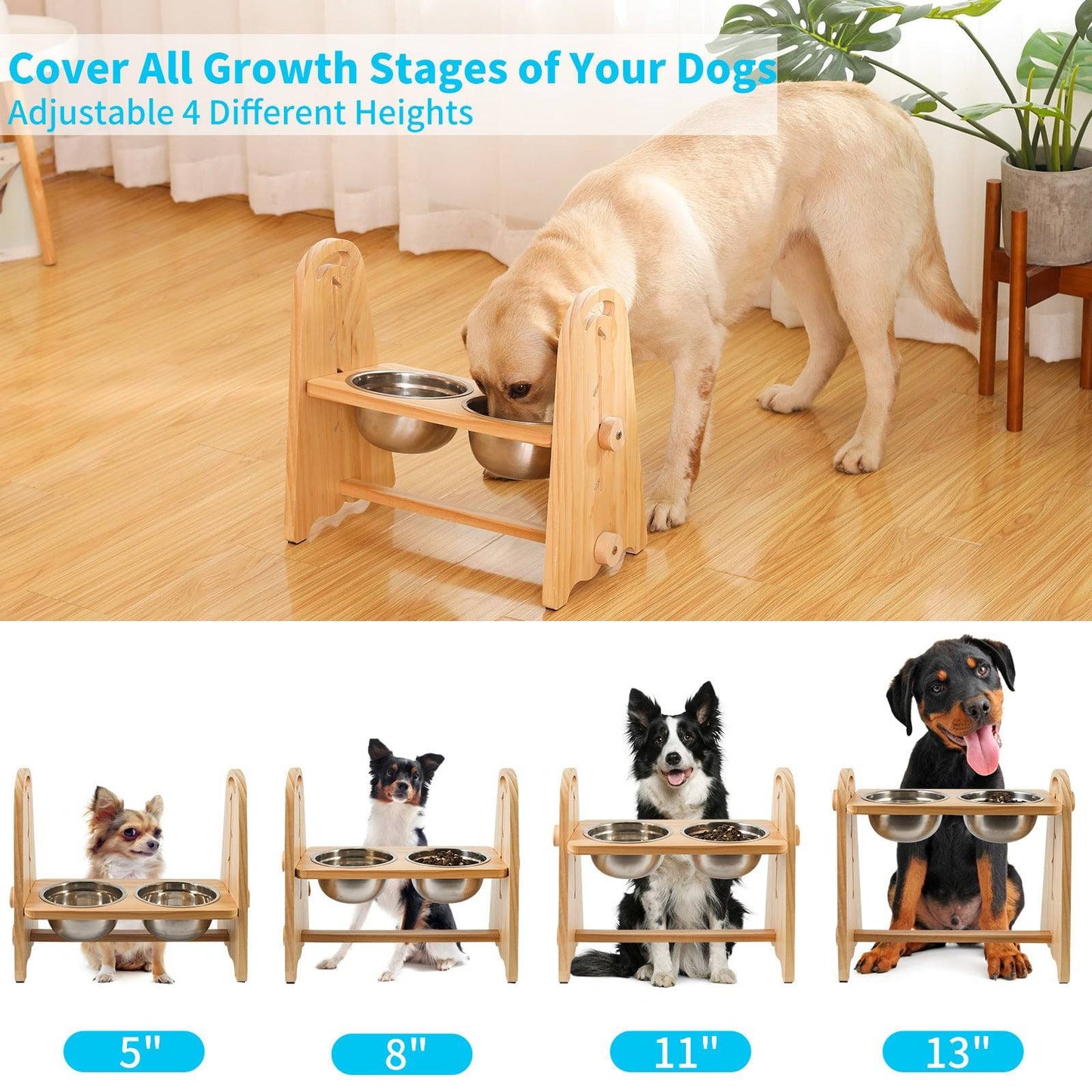 Adjustable Height Raised Dog Feeder - Stylish Elevated Bowls for Medium to Large Dogs, Perfect for Food and Water - Growtochoice LLC