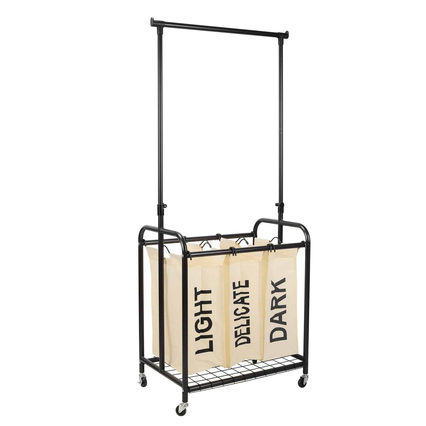 Oceanstar 3-Bag Rolling Laundry Sorter with Adjustable Hanging Bar - White | Laundry - Growtochoice LLC