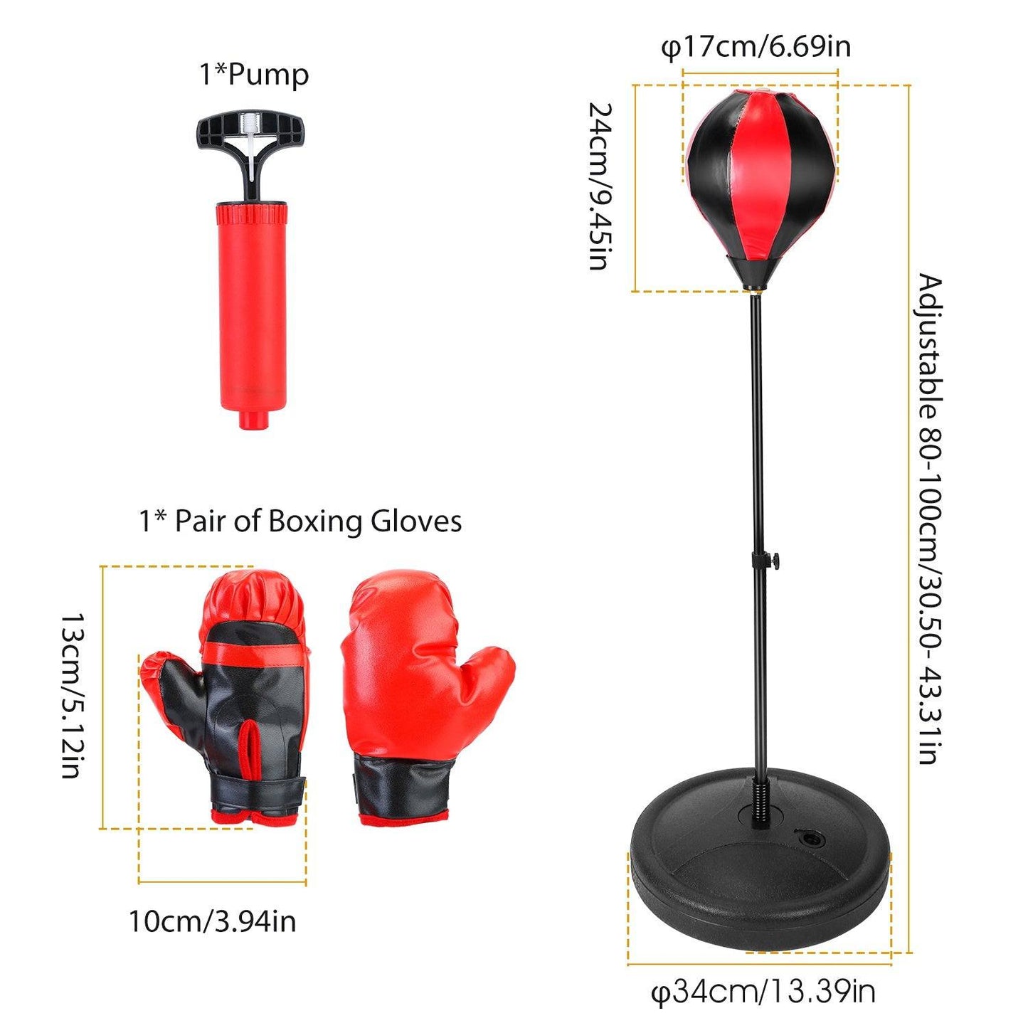 Punching Bag For Kids Junior Boxing Set Boxing Gloves Height Adjustable Free Standing Punching Ball Boxing For Kids Aged from 3 to 8Years Old - Growtochoice LLC